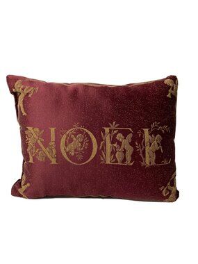 Vintage Burgundy & Gold Noel Decorative Throw Pillow 12x16 Inches Holiday Accent
